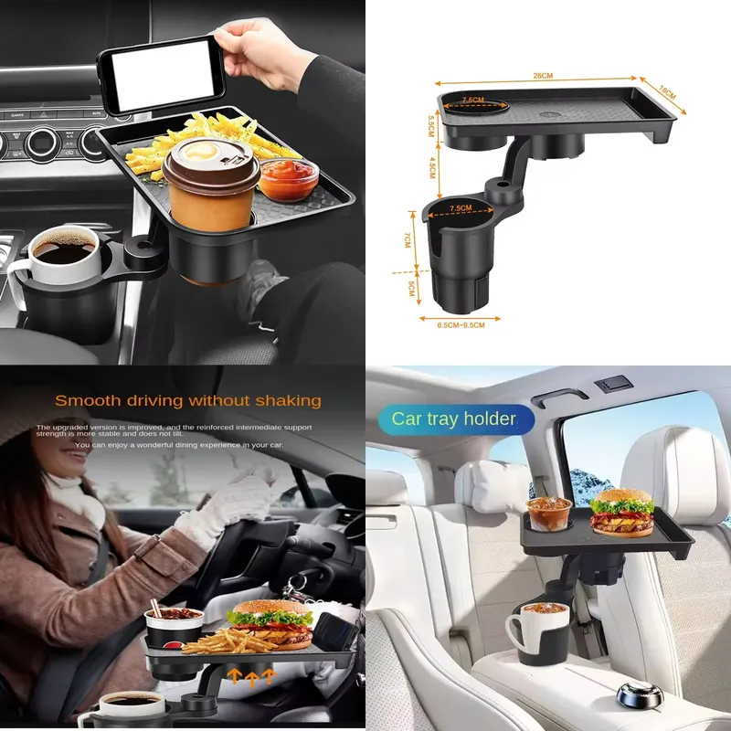 Food Snacks Drinks - 車用カップホルダーエキスパンダー多機能ドリンクホルダー、フードテーブル付き、360度調整可能なベーストレイ（スナック用）